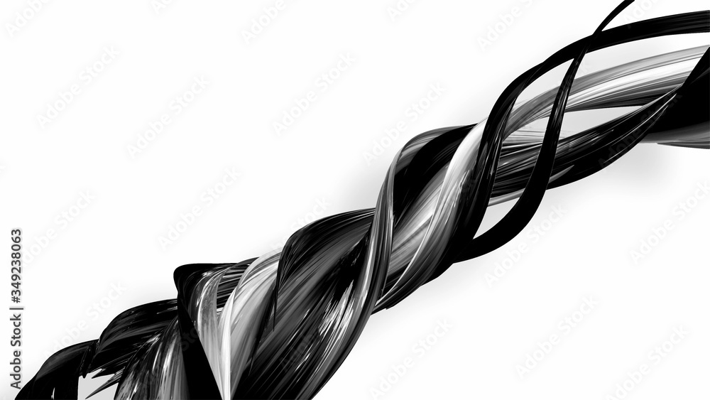 Poster 3d render black and white ribbon curved and twisted in ring. interesting 3d abstract figure that shi