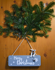 Christmas decoration with fir tree branch green simple concept with Merry Christmas text message