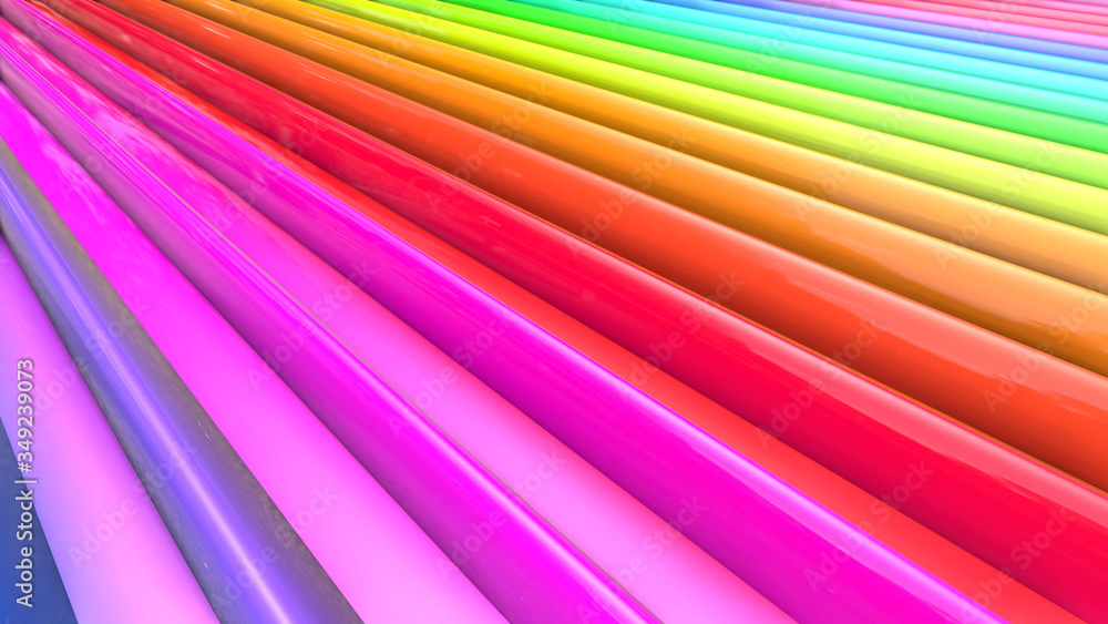 Poster 3d render rainbow colors background with beatiful stripes as creative backdrops with extruded simple