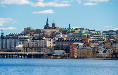 Fototapeta na wymiar April 22, 2018. Stockholm, Sweden. Panorama of the historic center of Stockholm in clear weather.