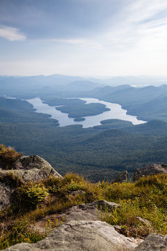 Rocks and Adirondack Mountains view