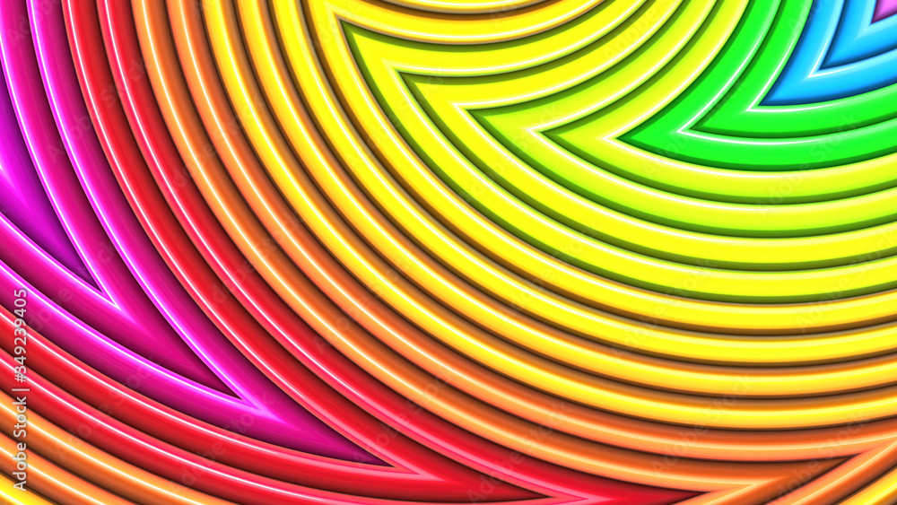 Poster 3d render rainbow colors background with beatiful stripes as creative backdrops with extruded simple