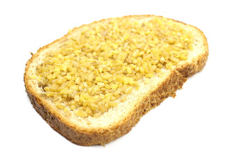 Bread sandwich with raw bulgur. The concept of vegan