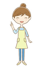 笑顔で説明するエプロン女性