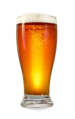 Glass of fresh beer isolated on white background