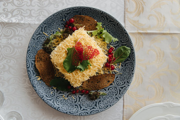 food, salad, dinner, meal, plate, restaurant, fish, table, vegetable, meat, appetizer, dish, healthy, gourmet, lunch, salmon, cuisine, seafood, fresh, cheese, delicious, buffet, lettuce, snack, bread