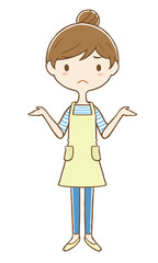 お手上げ状態のエプロン女性　全身