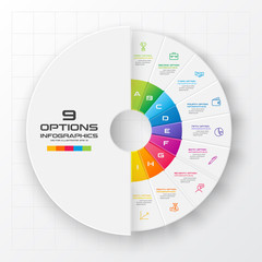 Circle chart infographic template with 9 options,Vector illustration.