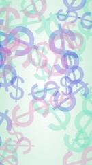 Multicolored translucent dollar signs on white background. 3D illustration