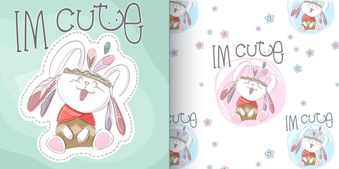 Cute animal bunny boho style with  Seamless Pattern for kids