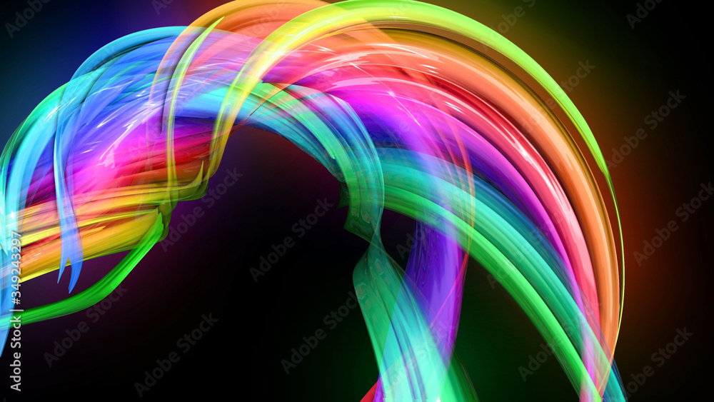 Poster creative abstract twisted rainbow color background. abstract stripes. 3d render