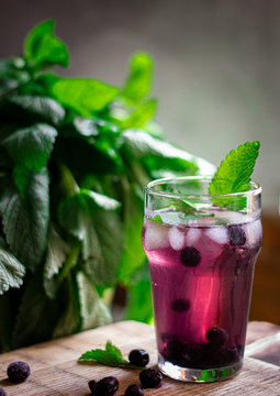 Refreshing drink of blueberries and mint. For hot summer