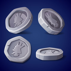 Cartoon silver coins. Set of currency for games, casual style graphics