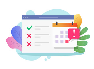 Calendar due deadline online bad note on website as unsuccessful important event reminder icon vector flat cartoon, illustrated agenda web bowser with not done task list timetable modern image