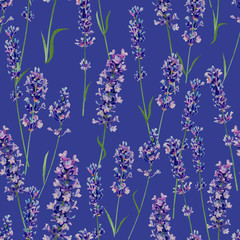 lavender watercolor seamless pattern. Watercolor graceful twigs on a purple background