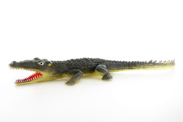 crocodile alligator toy plastic mouth open white background