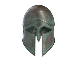 3D render of antique Greek helmet isolated on white.