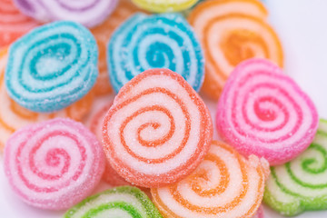Colorful jelly candies isolate on white background.Top view  juicy gummy candies background.