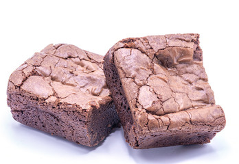 Close up Double Chocolate Fudge Brownies isolate on white background.