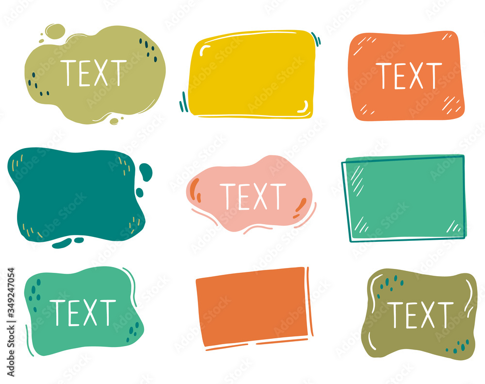 Poster Hand drawn set of speech bubbles with text place. Comic doodle sketch style. Text and speech balloon element of color. Vector illustration for icon design.