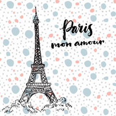 Paris, my love. Hand drawn card.