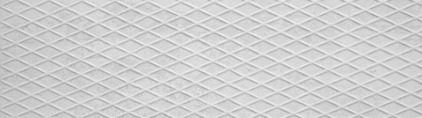 White gray vintage retro geometric motif cement concrete tiles texture Background banner panorama, with diamond shaped rhombus mesh print