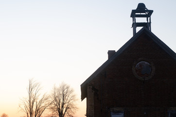 school house at sunset