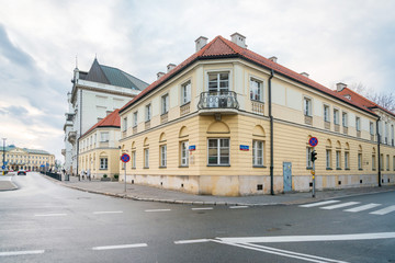 Warsaw, Poland - February 2, 2020: Street view of downtown in Warsaw, Poland