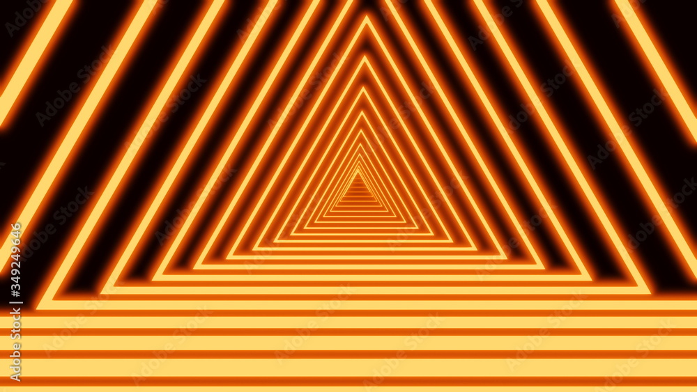 Aufkleber abstract geometric tunnel of neon triangles on a black background formed by colorful azure narrow cr