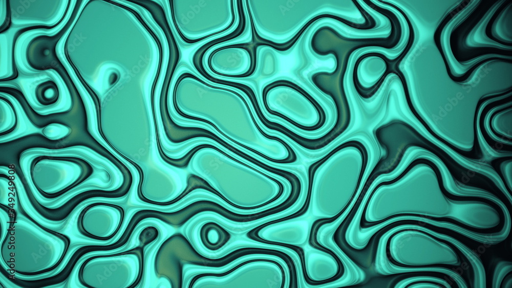 Poster abstract motion background with liquid bright azure and shining oil texture, wavy smooth surface wit