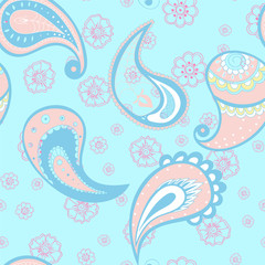 Pink and Blue Paisley Elegant Vector Seamless 