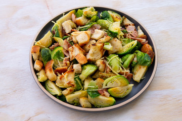 Roasted Brussel Sprouts, Bacon and Croutons