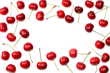 Obraz na płótnie Canvas red cherry isolated on white background. Top view