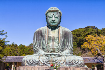 KAMAKURA , JAPAN - NOVEMBER 20, 2015: Scenery of the Great Amida Buddha and tourists in Kamakura....