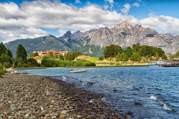 Nahuel Huapi lake, Bariloche, Patagonia, Argentina. Llao Llao resort in the background.