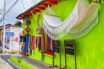 Colorful hammocks for sale in Suchitoto, El Salvador, Central America - obrazy, fototapety, plakaty