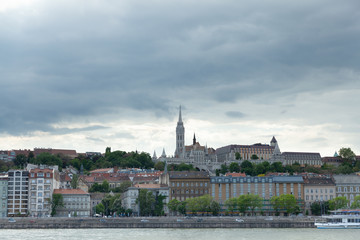 Budapest view from Danube on a cloudy day, Hungary