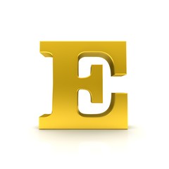 E letter sign 3d character golden type alphabet capital