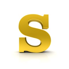 S letter golden sign 3d capital letter character type 
