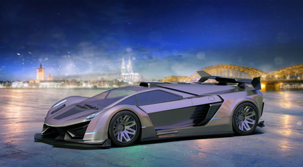 Obraz na płótnie Canvas 3D rendering of a brand-less generic cars in studio environment - set