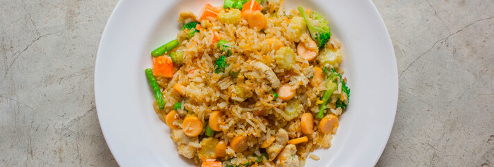 Fried rice, Asian fried rice,  Healthy food fried rice chicken with egg and vegetable.