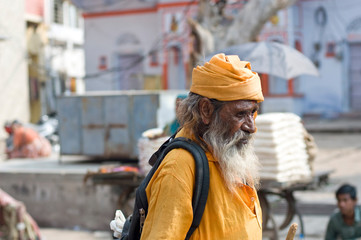 Old Indian monk , Hindu sadhu , Rajasthan , India	