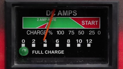 Close up view of twelve volt battery charger display