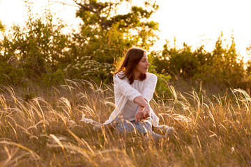 Beautiful woman enjoy the nature and spring weather