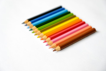 Set of rainbow color wooden pencil for drawing collection isolated on white background