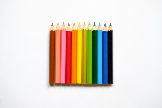 Set of rainbow color wooden pencil for drawing collection isolated on white background