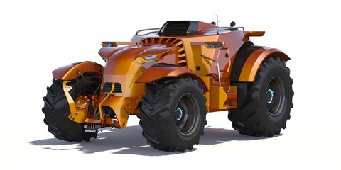 3D rendering of a brand-less generic self driving tractor concept, in studio environment