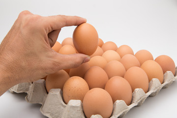 Single brown chicken egg isolated on white