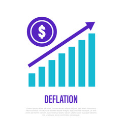 Dollar deflation, chart of cost increasing. Financial growth. Thin line icon. Vector illustration.