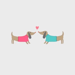 Two dachshunds in love with heart